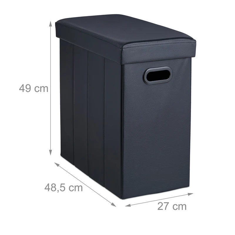 Tabouret pliable avec rangement intérieur salon chambre 36 x 36 x 36 cm en similicuir noir 13_0015060