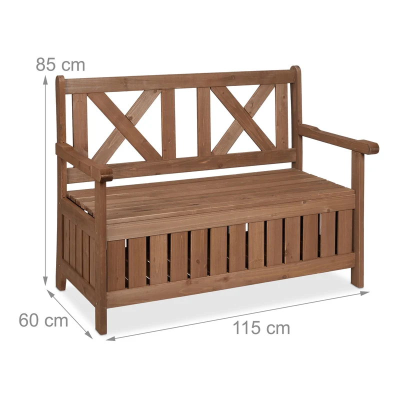 Banc de jardin coffre rustique 2 places 130 x 50 x 60 cm rangement pratique ambiance cosy en bois marron 13_0011352