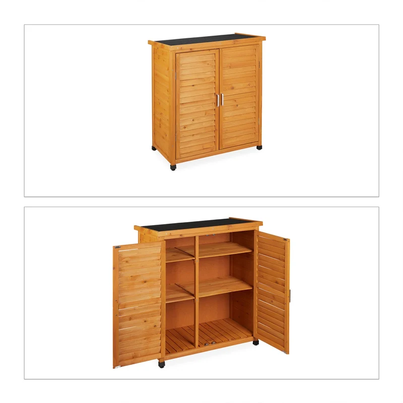 Armoire de jardin meuble de rangement polyvalent espaces extérieurs 100 x 80 x 40 cm en bois sapin marron 13_0011271