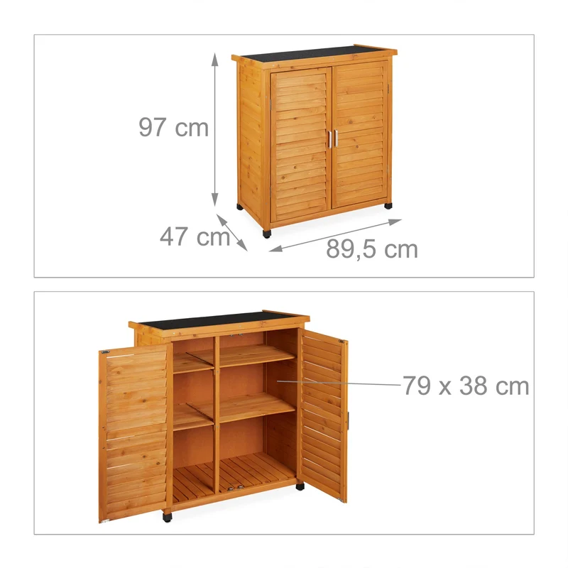 Armoire de jardin meuble de rangement polyvalent espaces extérieurs 100 x 80 x 40 cm en bois sapin marron 13_0011271