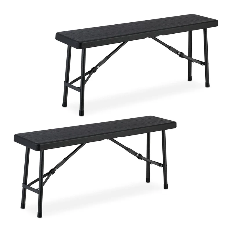 Lot de 2 bancs pliables design pratique balcon jardin 100 x 25 x 42 cm en acier noir 13_0015745