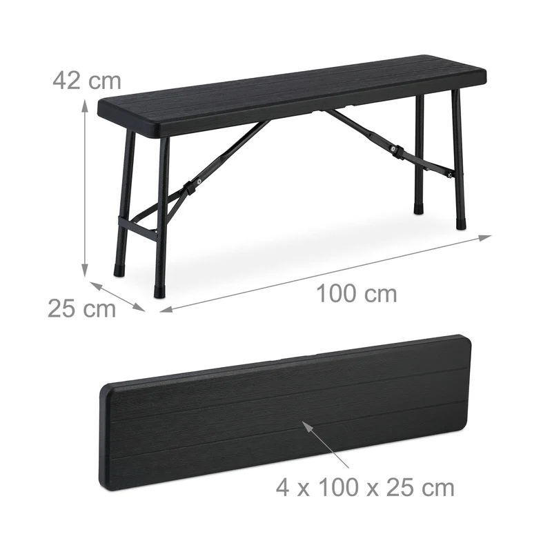 Lot de 2 bancs pliables design pratique balcon jardin 100 x 25 x 42 cm en acier noir 13_0015745