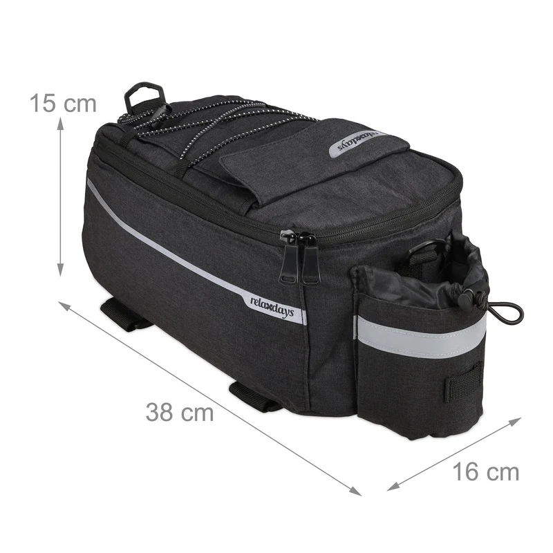 Sac de vélo spacieux pour porte-bagages 40 x 30 x 20 cm pratique étanche style sportif en polyester noir 13_0011807