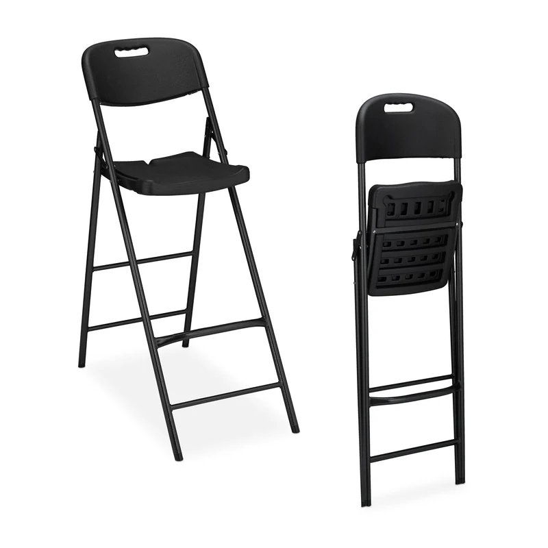 Lot de 2 tabourets de bar pliants modernes confortables jardin 118 x 44,5 x 82 cm en plastique blanc 13_0015800