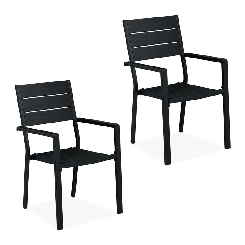 Lot de 2 chaises de jardin modernes confortables 40 x 60 x 80 cm en bois noir 13_0012889