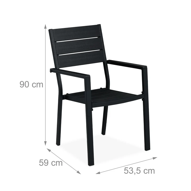 Lot de 2 chaises de jardin modernes confortables 40 x 60 x 80 cm en bois noir 13_0012889
