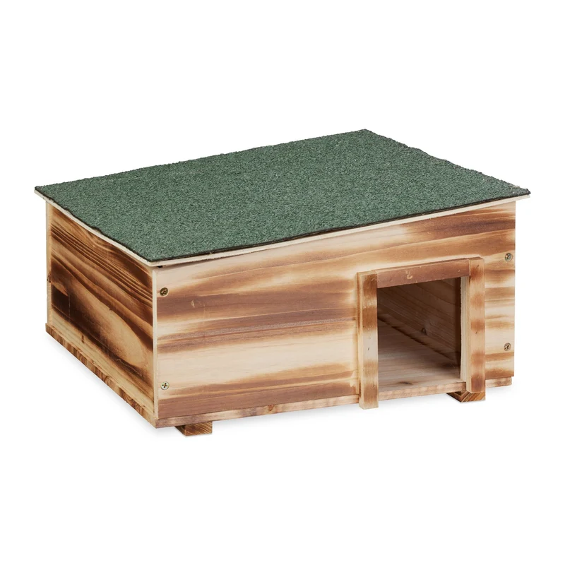 Abri pour hérisson avec sol et toit amovible 60 x 40 x 30 cm en bois flammé marron 13_0013430