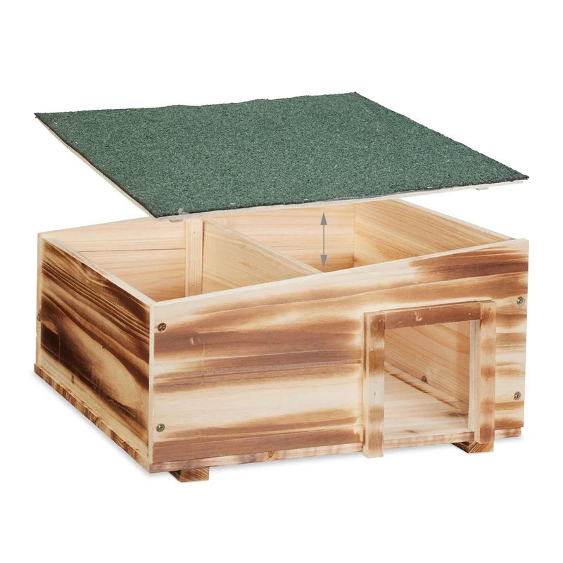 Abri pour hérisson avec sol et toit amovible 60 x 40 x 30 cm en bois flammé marron 13_0013430