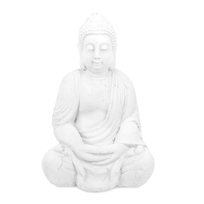 Statue de Bouddha méditant 70 x 40 x 30 cm décoration zen espace extérieur finition mate en polyrésine blanche 13_0011535