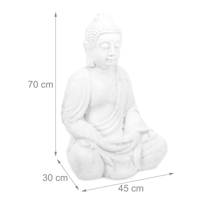 Statue de Bouddha méditant 70 x 40 x 30 cm décoration zen espace extérieur finition mate en polyrésine blanche 13_0011535