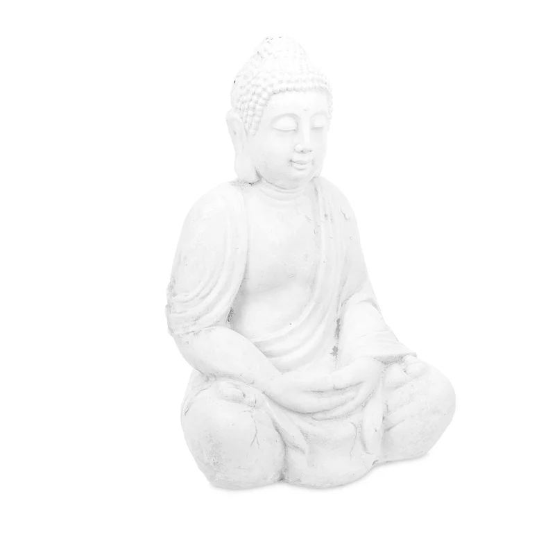 Statue de Bouddha méditant 70 x 40 x 30 cm décoration zen espace extérieur finition mate en polyrésine blanche 13_0011535