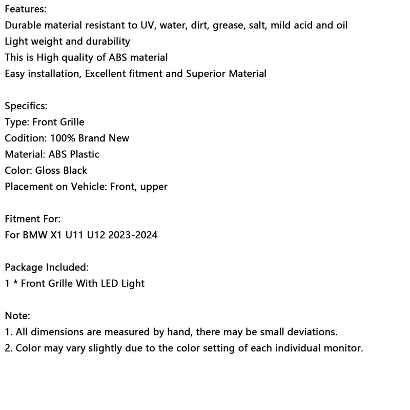 Calandre Avant Noir Brillant BMW X1 U11 U12 2023-2024