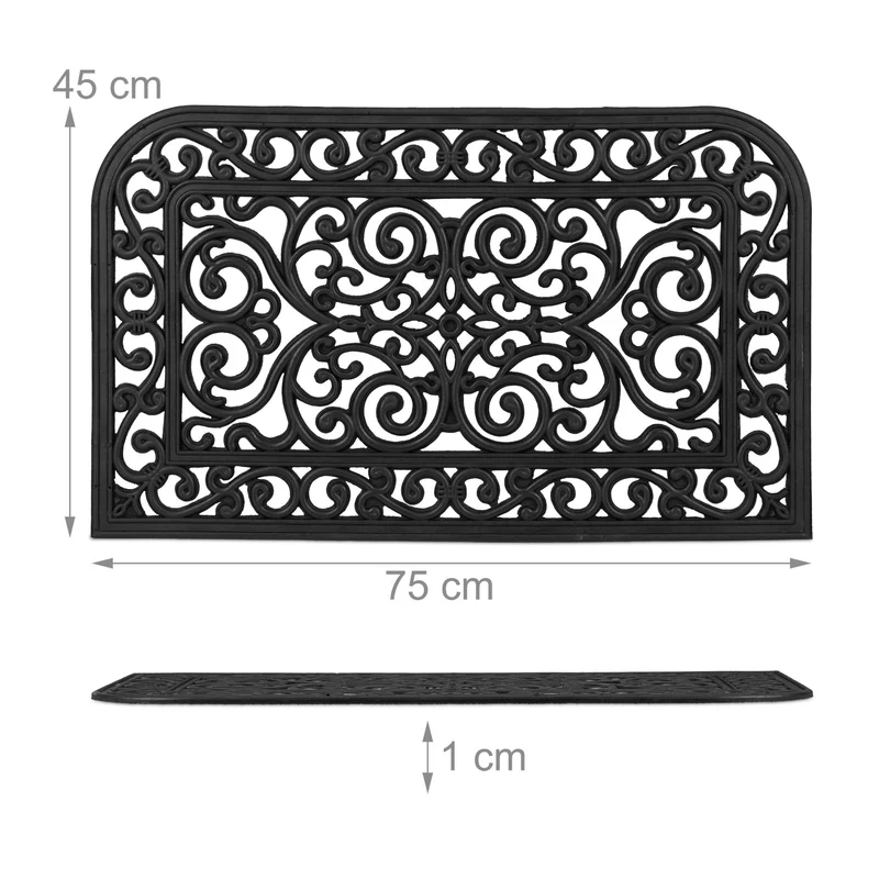 Paillasson antidérapant avec ornements intérieur extérieur 70 x 40 cm en caoutchouc noir 13_0010972