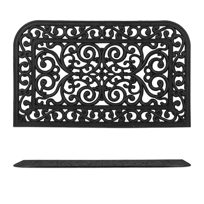 Paillasson antidérapant avec ornements intérieur extérieur 70 x 40 cm en caoutchouc noir 13_0010972