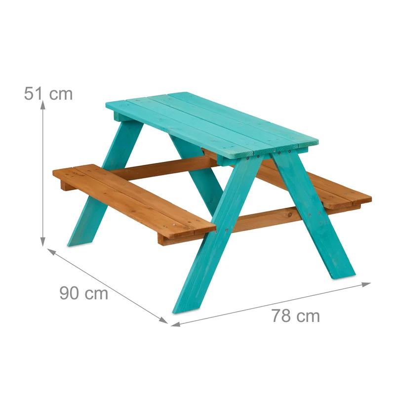 Table de pique-nique enfant jardin 90 x 78 x 51 cm idéale pour jouer et manger en bois de pin naturel 13_0016881