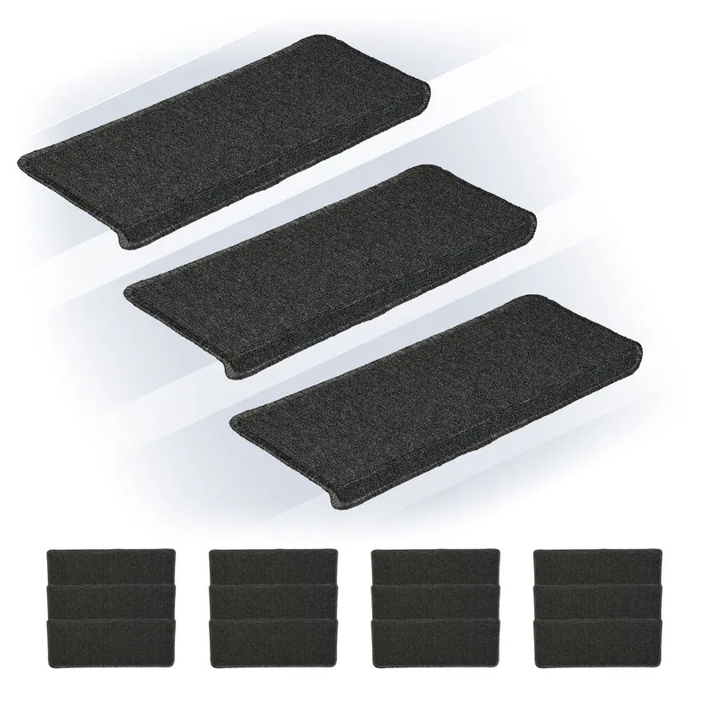 Lot de 15 marchettes d'escalier rectangulaires autoadhésives confortables 4 x 65 x 24 cm en plastique noir 13_0016570