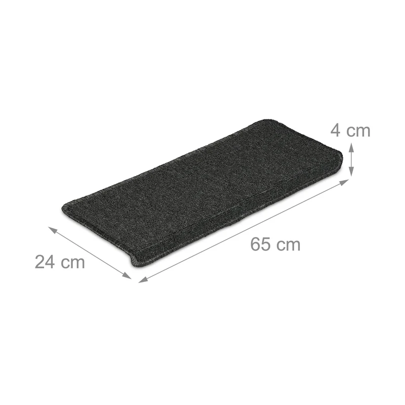 Lot de 15 marchettes d'escalier rectangulaires autoadhésives confortables 4 x 65 x 24 cm en plastique noir 13_0016570