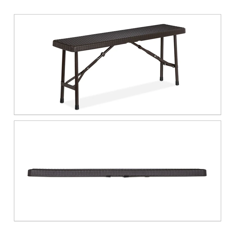 Lot de 2 bancs pliants design extérieur jardin 180 x 30 x 45 cm confortables en plastique brun 13_0010184