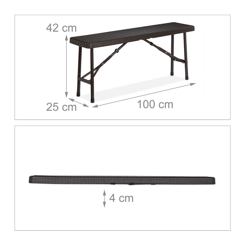 Lot de 2 bancs pliants design extérieur jardin 180 x 30 x 45 cm confortables en plastique brun 13_0010184