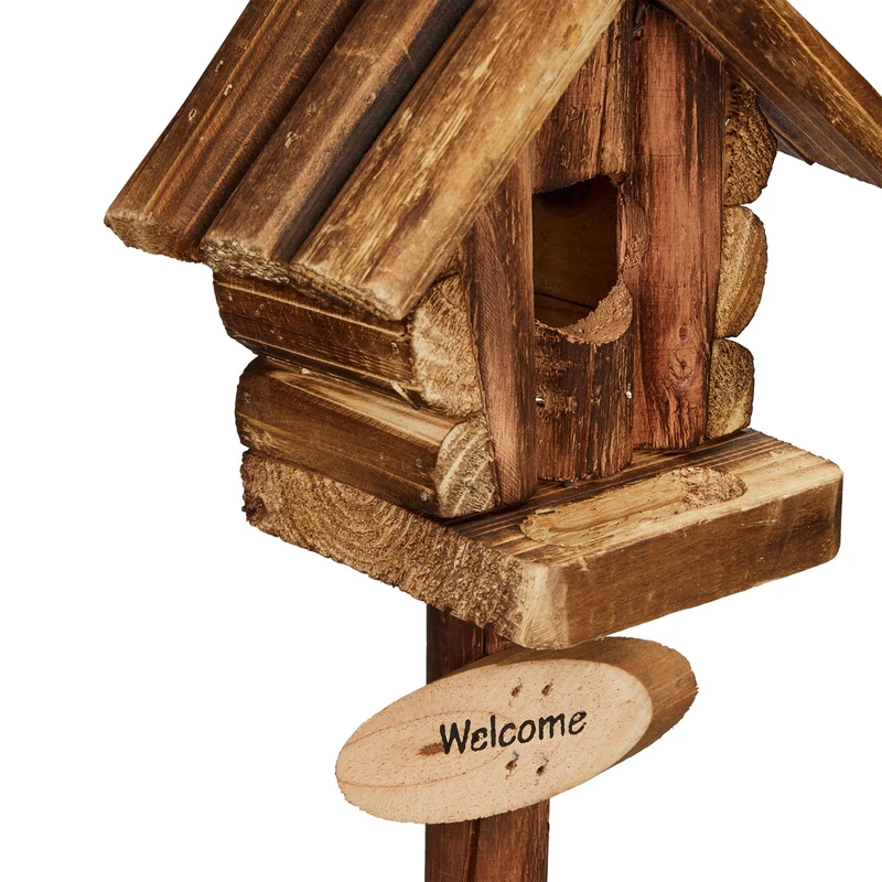 Cabane à oiseaux décorative avec jardinière pour balcon ou terrasse 30 x 20 x 25 cm en bois de sapin flambé 13_0015249