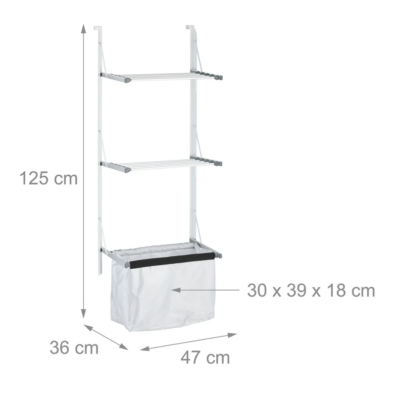 Séchoir à linge pliant pratique à accrocher sur porte 60 x 30 x 10 cm en plastique blanc 13_0015731