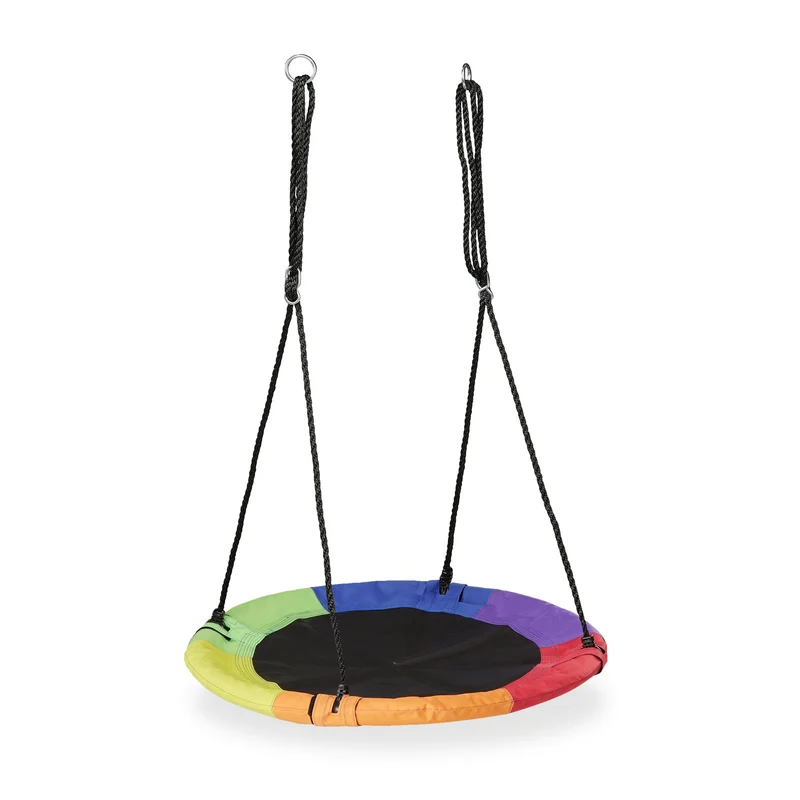 Balançoire ronde nid d'oiseau jardin surface d'assise confortable 100 x 100 cm en acier noir 13_0013632