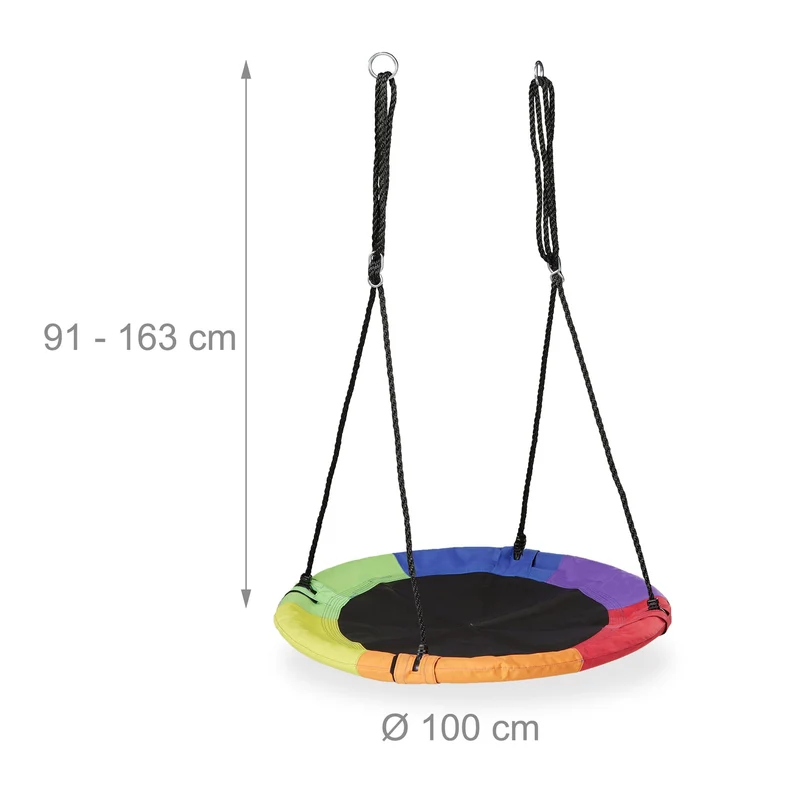 Balançoire ronde nid d'oiseau jardin surface d'assise confortable 100 x 100 cm en acier noir 13_0013632