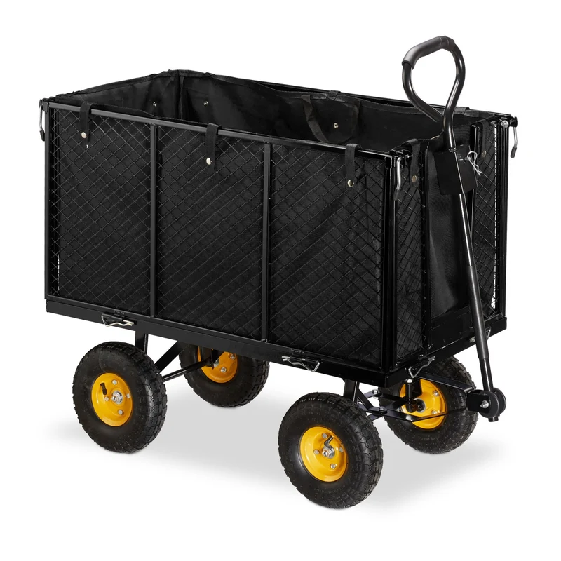 Chariot de transport mobile jardin à côtés rabattables 120 x 60 x 60 cm capacité 500 kg en acier vert 13_0011079