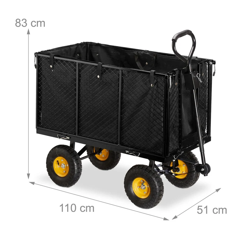 Chariot de transport mobile jardin à côtés rabattables 120 x 60 x 60 cm capacité 500 kg en acier vert 13_0011079