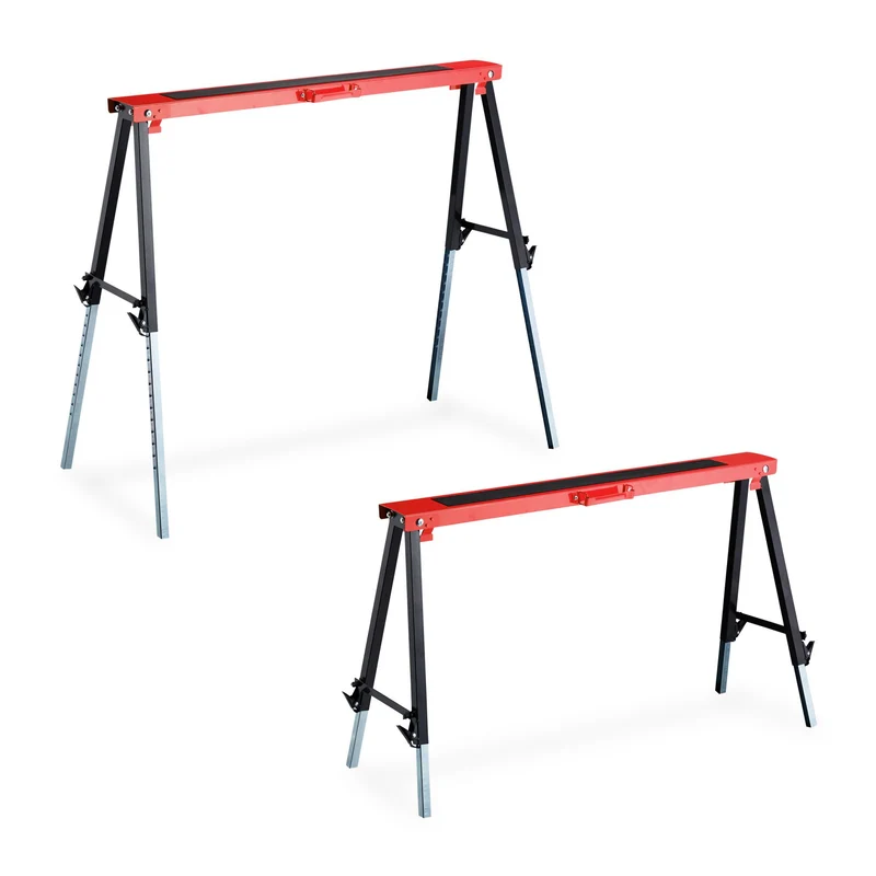 Lot de 2 tréteaux réglables polyvalents bricolage 12 positions 80 x 60 x 70 cm en métal rouge 13_0011857
