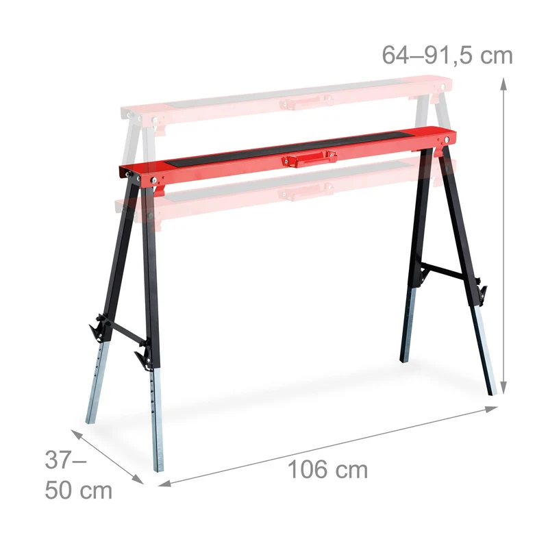 Lot de 2 tréteaux réglables polyvalents bricolage 12 positions 80 x 60 x 70 cm en métal rouge 13_0011857