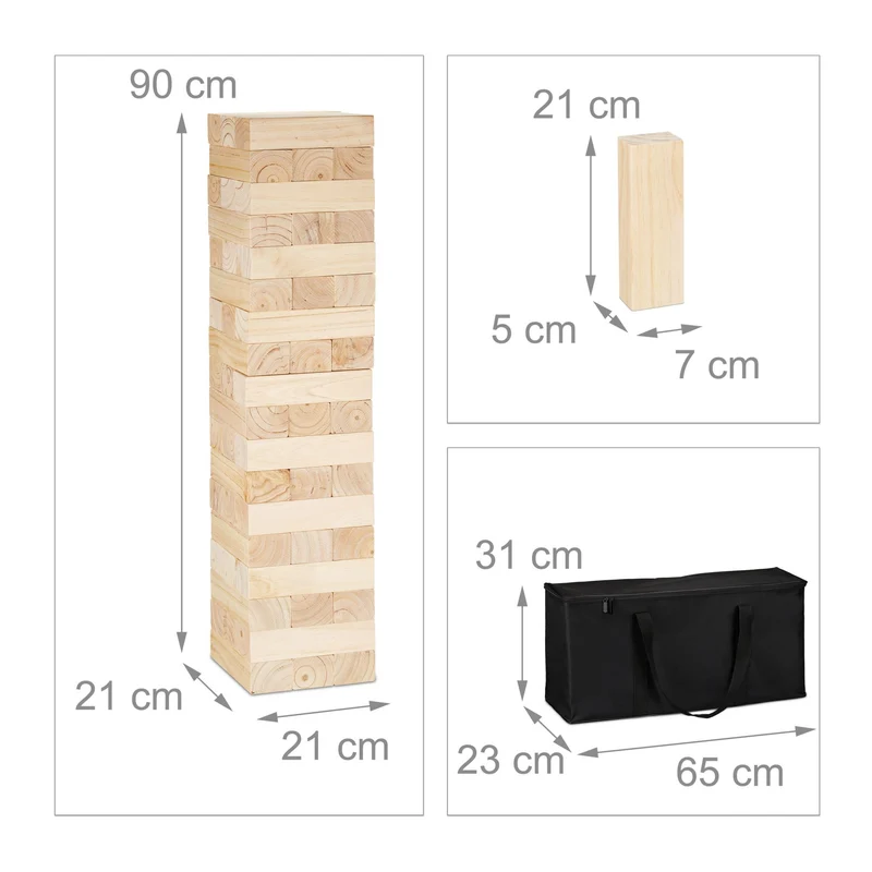 Jeu d'empilage extérieur intérieur taille XXL jardin loisir 54 blocs en bois naturel 13_0010615