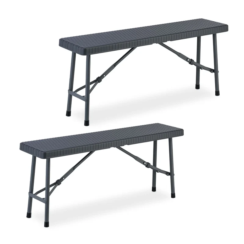 Lot de 2 bancs pliables design pratique jardin balcon camping 102 x 40 x 42 cm en acier noir 13_0015743
