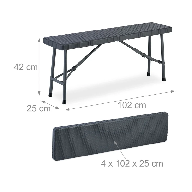 Lot de 2 bancs pliables design pratique jardin balcon camping 102 x 40 x 42 cm en acier noir 13_0015743