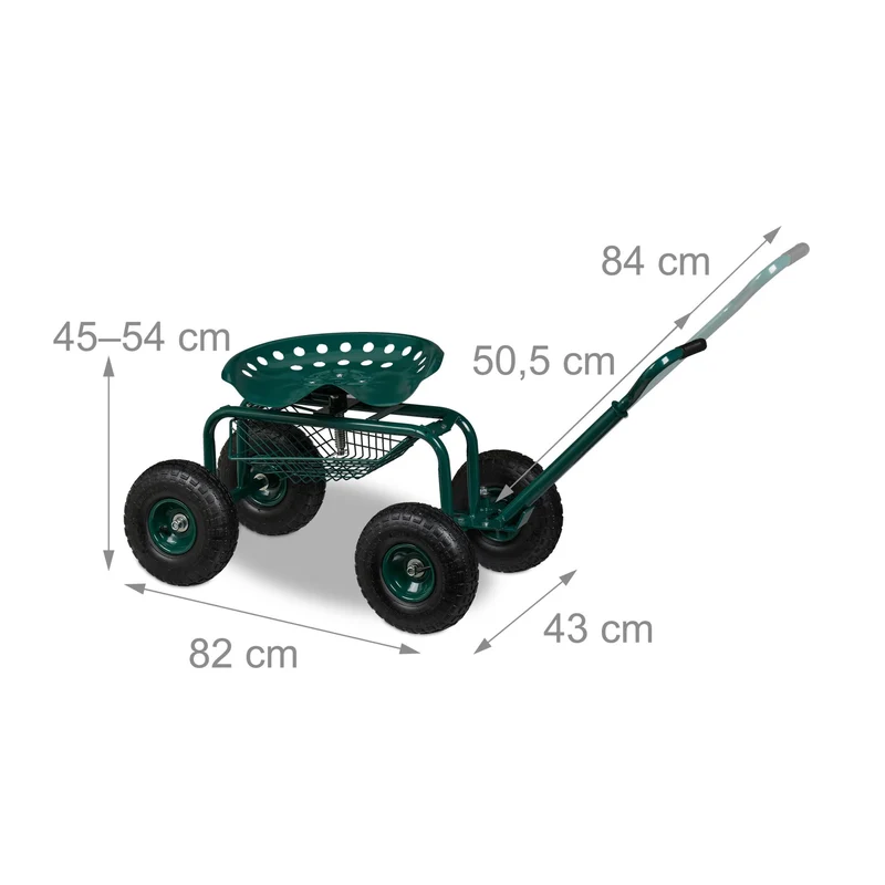 Lot de 1 siège roulant de jardin ajustable 45-54 x 43 x 82 cm pratique avec panier rangement en acier vert 13_0016093