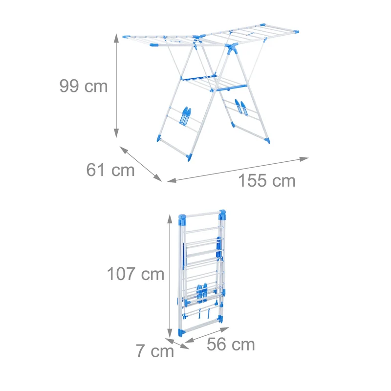 Lot de 1 étendoir à linge pliable pratique 2 ailes rangement peu encombrant design moderne en métal gris 13_0016864