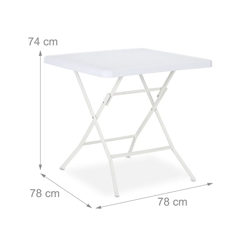Table de jardin pliante moderne format carré 74 x 78 x 78 cm pour 4 personnes en plastique effet bois 13_0015728