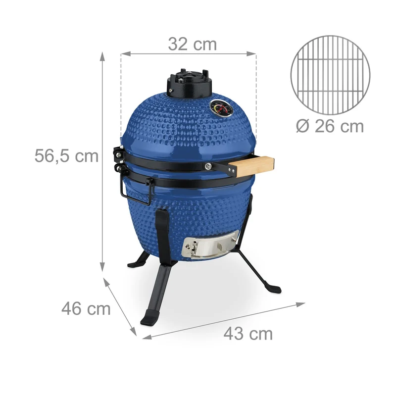 Gril barbecue Kamado polyvalent cuisson précise 56,5 x 43 x 46 cm en céramique noir 13_0016746