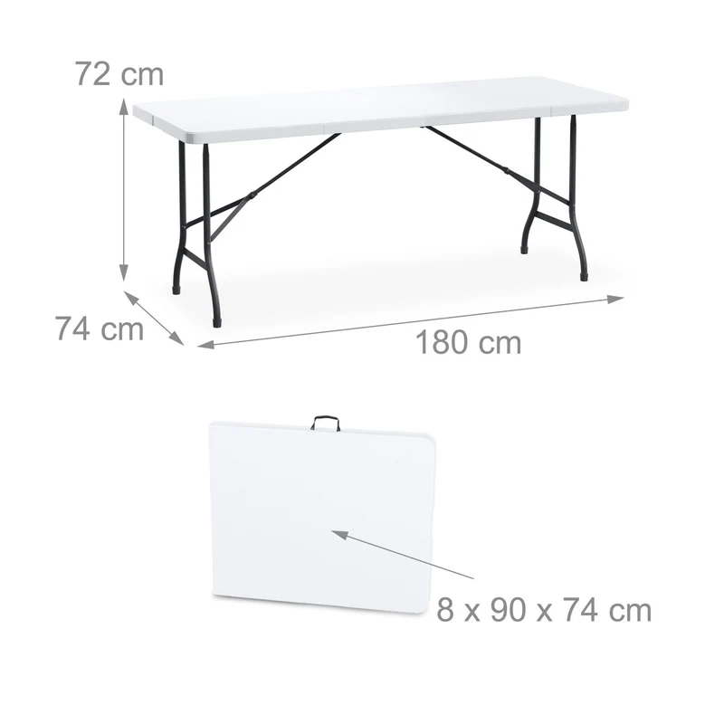 Table de jardin pliante 72 x 180 x 74 cm pour 8 personnes rangement facile en plastique blanc 13_0015786