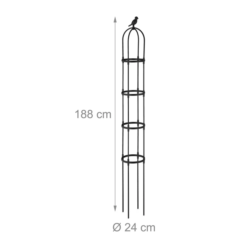 Lot de 2 trellis obélisques déco jardin 188 x 30 x 30 cm en métal noir 13_0011743