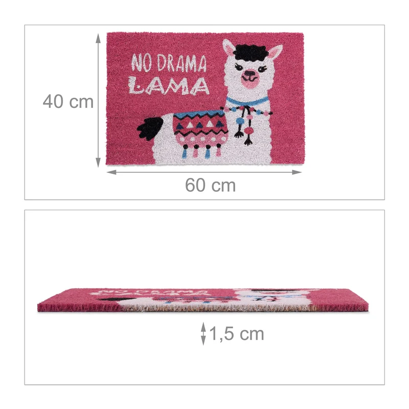Tapis moderne intérieur extérieur motif lama 75 x 45 cm antidérapant et résistant en fibres de coco beige 13_0013548