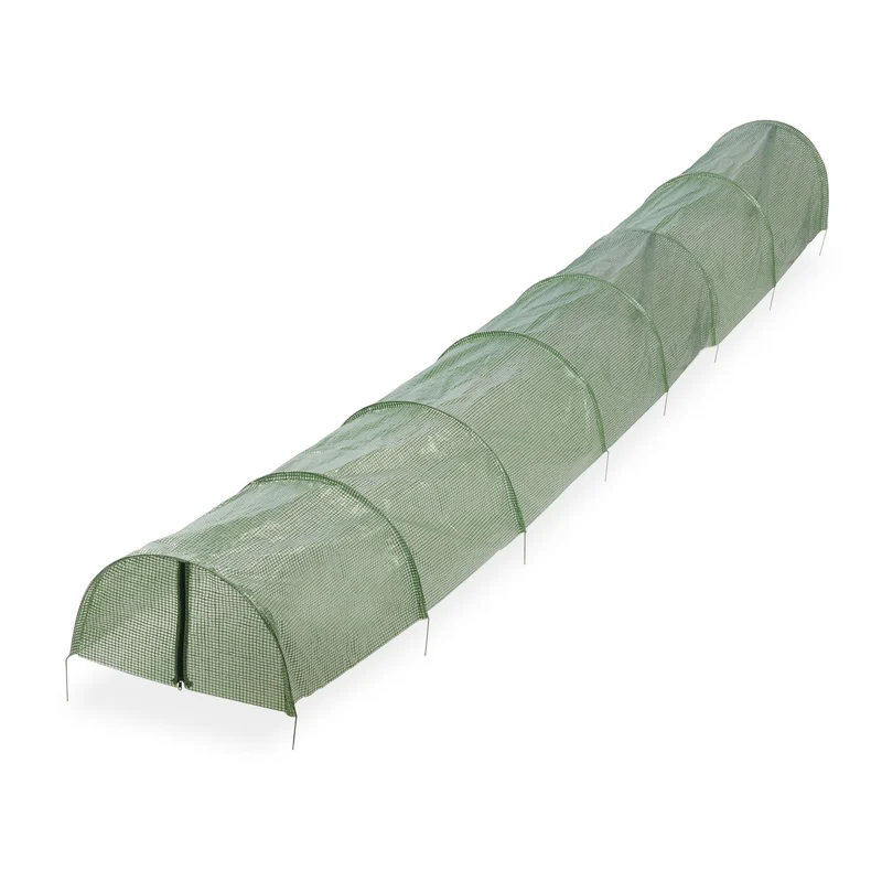 Serre tunnel pour plantes 5 m avec fermeture éclair protection contre intempéries en polyéthylène vert 13_0012936