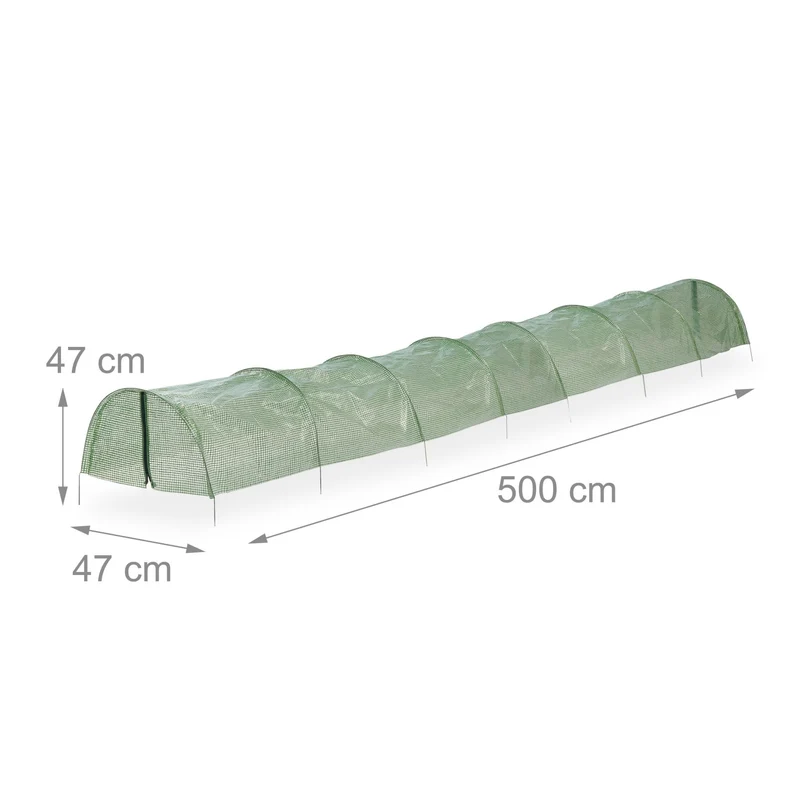 Serre tunnel pour plantes 5 m avec fermeture éclair protection contre intempéries en polyéthylène vert 13_0012936