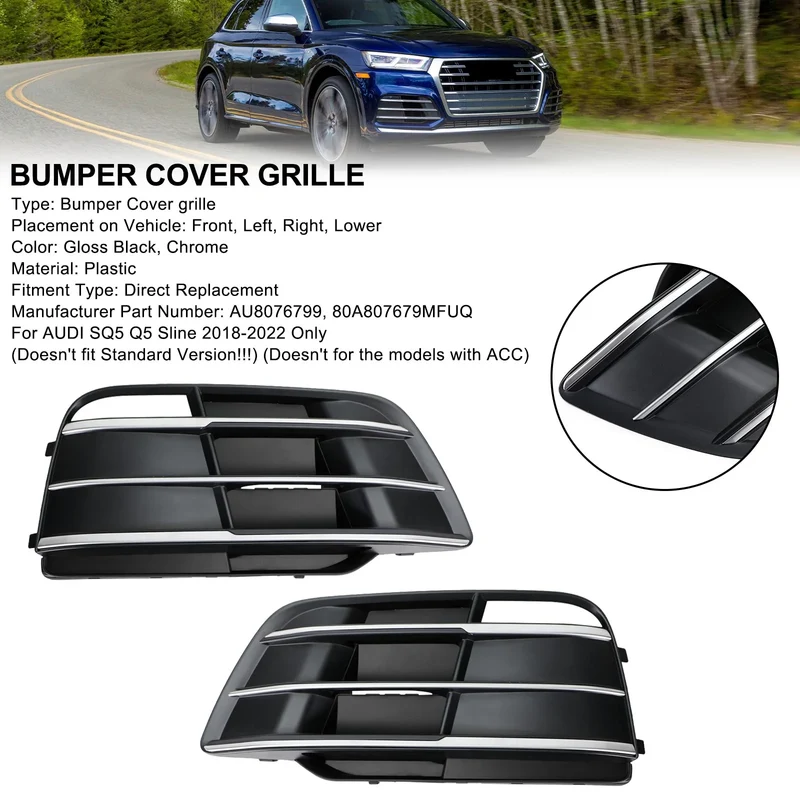 Grille Calandre Pare-Choc Audi Q5 SQ5 S-Line 2018-2022 Noir