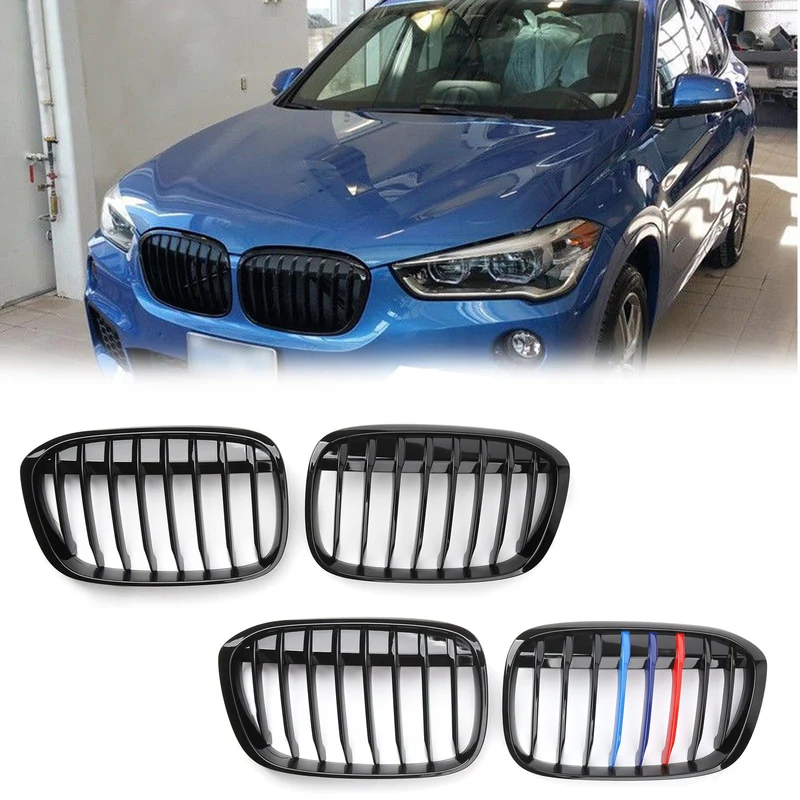 Paire Grilles Calandre Avant BMW X1 F48 F49 2016+ Noir Brillant