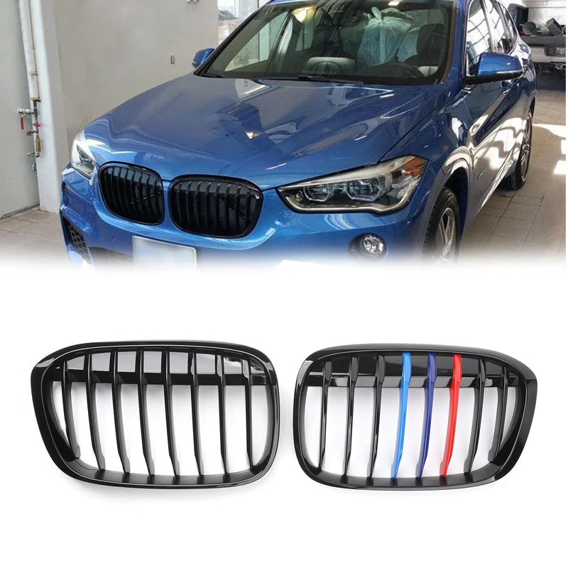 Paire Grilles Calandre Avant BMW X1 F48 F49 2016+ Noir Brillant
