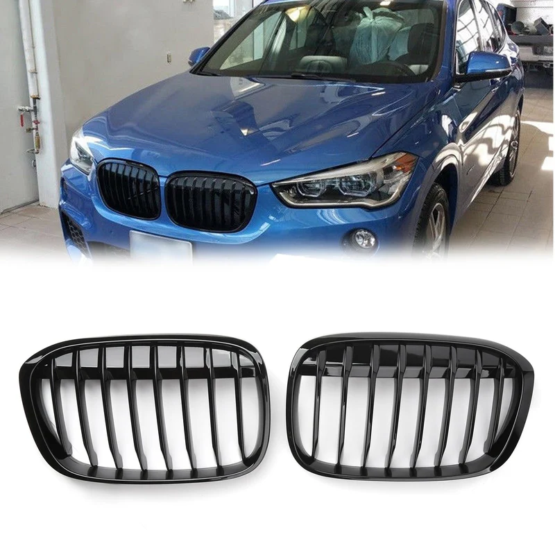 Paire Grilles Calandre Avant BMW X1 F48 F49 2016+ Noir Brillant