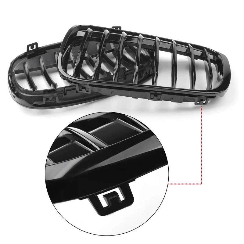 Paire Grilles Calandre Avant BMW X1 F48 F49 2016+ Noir Brillant
