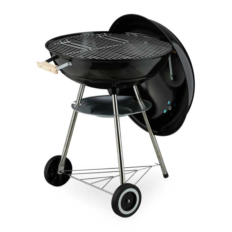 Barbecue charbon de bois avec couvercle pour jardin 89 x 46 x 58 cm facile à nettoyer moderne en acier noir 13_0016742