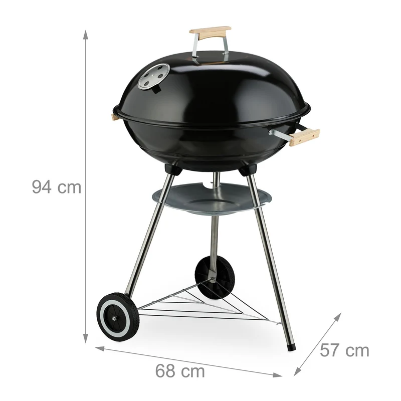 Barbecue charbon de bois avec couvercle pour jardin 89 x 46 x 58 cm facile à nettoyer moderne en acier noir 13_0016742